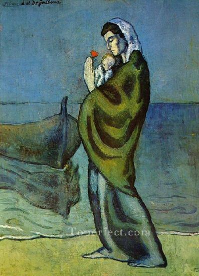 Mere et enfant sur le rivage 1902 Cubistas Pintura al óleo
